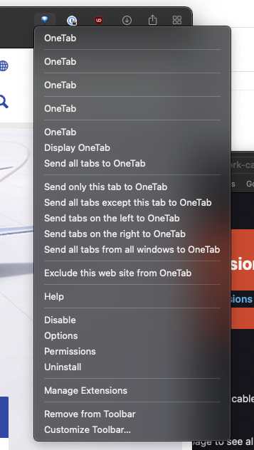 OneTab doesn't work (can't open the extension page to see stored tabs -  Orion Public Issue Tracker