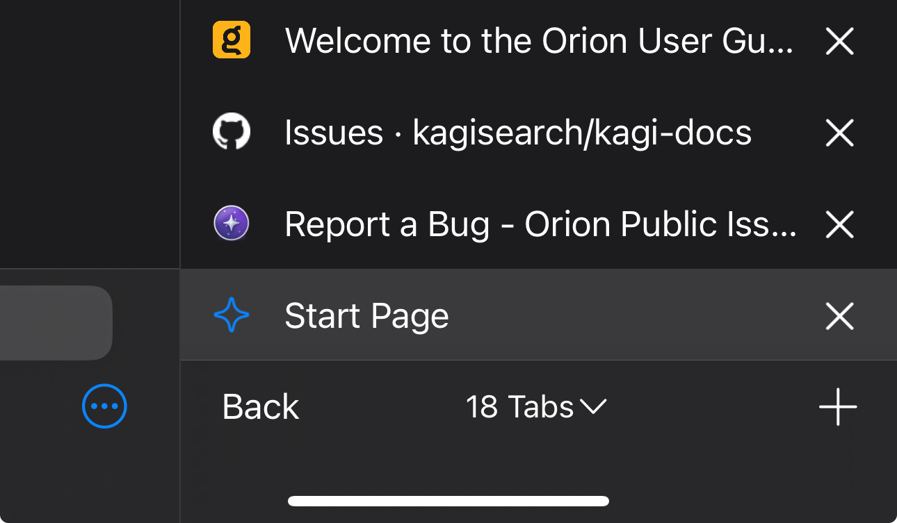 Opening a new tab button too small - Orion Public Issue Tracker