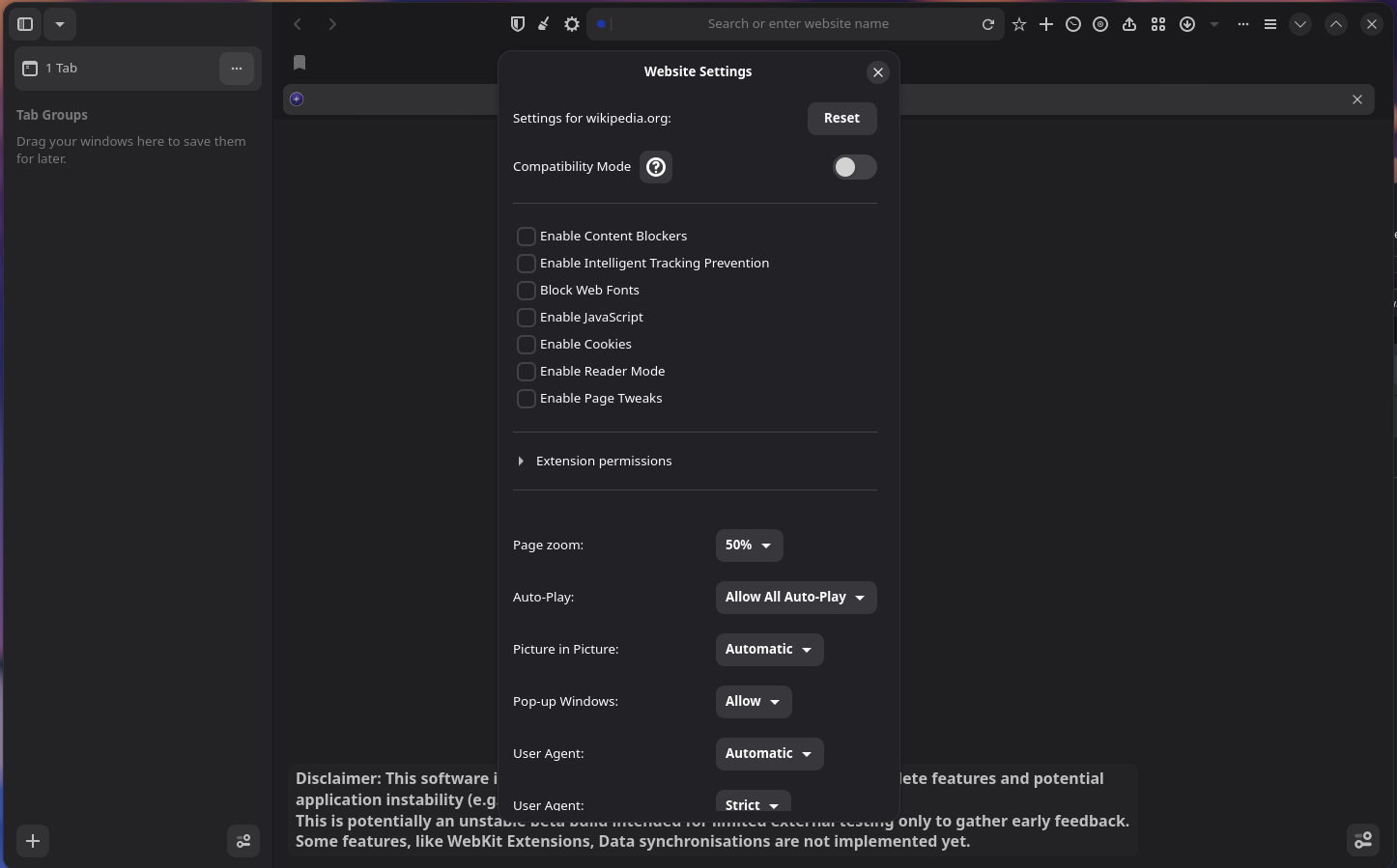 Default site displayed in settings is wikipedia - Orion Public Issue ...